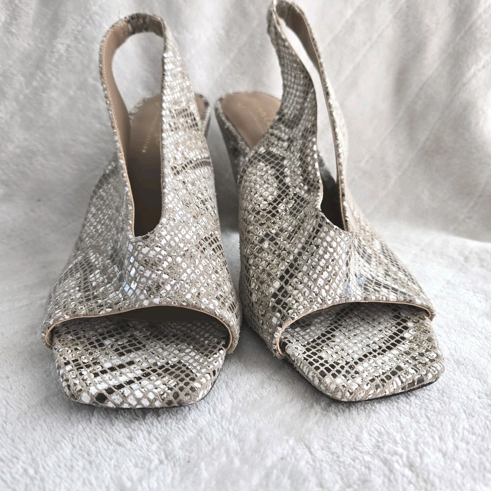Sugar Tart Snakeskin Slingback Heels Sz 9 Block‎ Heel Open Square Toe Shoes - Picture 2 of 11
